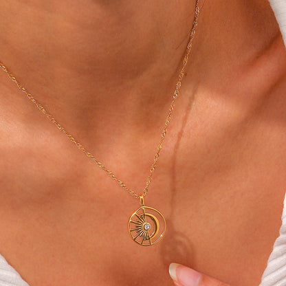 Stainless Steel Hollow Sun Moon Necklace