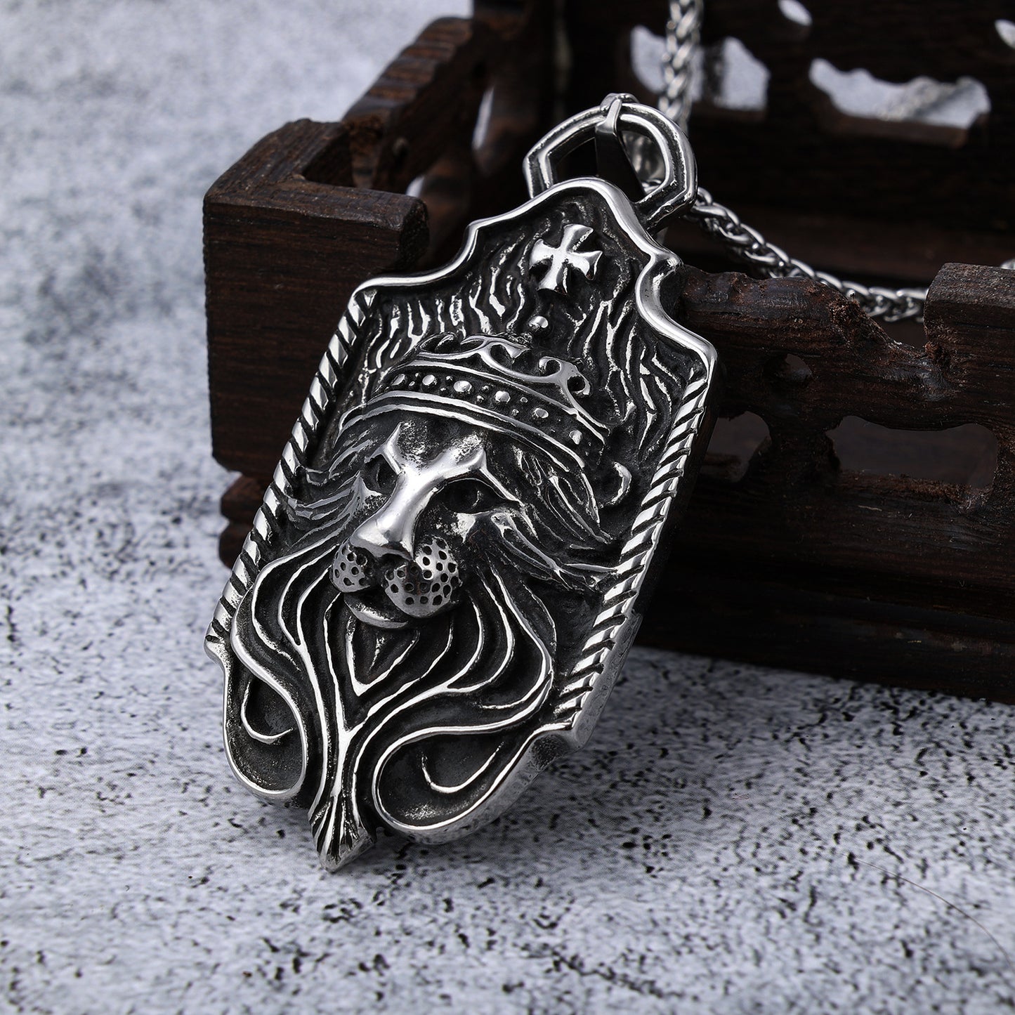 Crown Lion Head Cross Stainless Steel Pendant