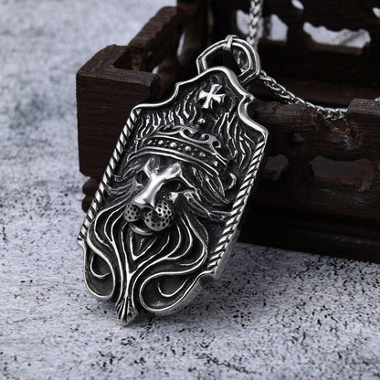 Crown Lion Head Cross Stainless Steel Pendant