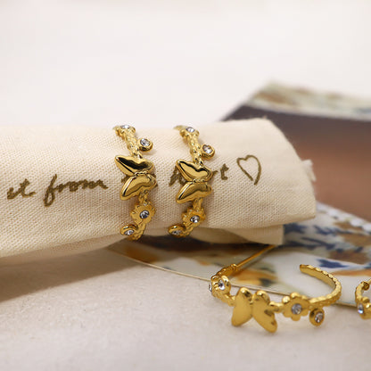 Stainless Steel Butterfly Zircon Earrings