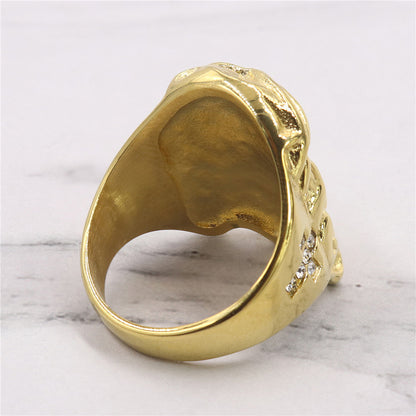 Stainless Steel Cross Figure Set Zircon Ring