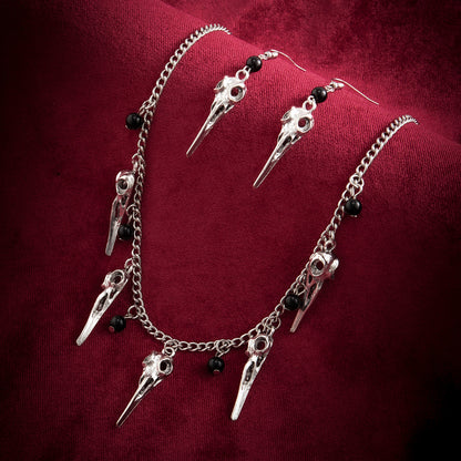 Halloween 2 Pcs Bird Skull Necklace & Earrings Set