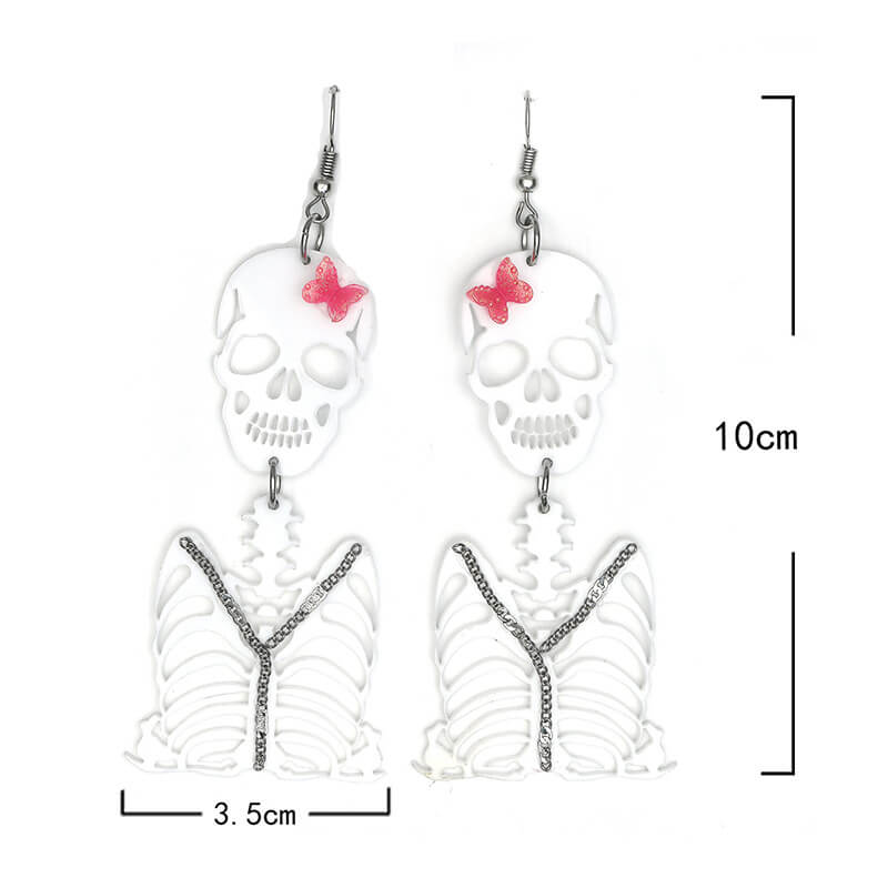 Halloween Harajuku Subculture Punk Goth Chain Skeleton Butterfly Skull Earrings