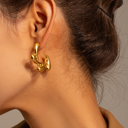 Gold Titanium Molten Steel Drops Rotate Earrings