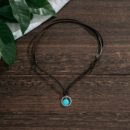 Men's Retro Turquoise Leather Necklace