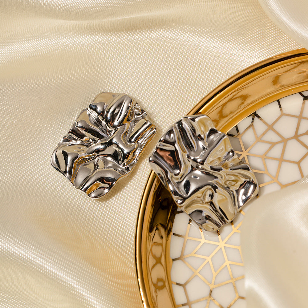 Titanium Steel Stainless Steel Square Pleated Earrings