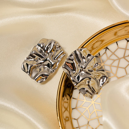 Titanium Steel Stainless Steel Square Pleated Earrings