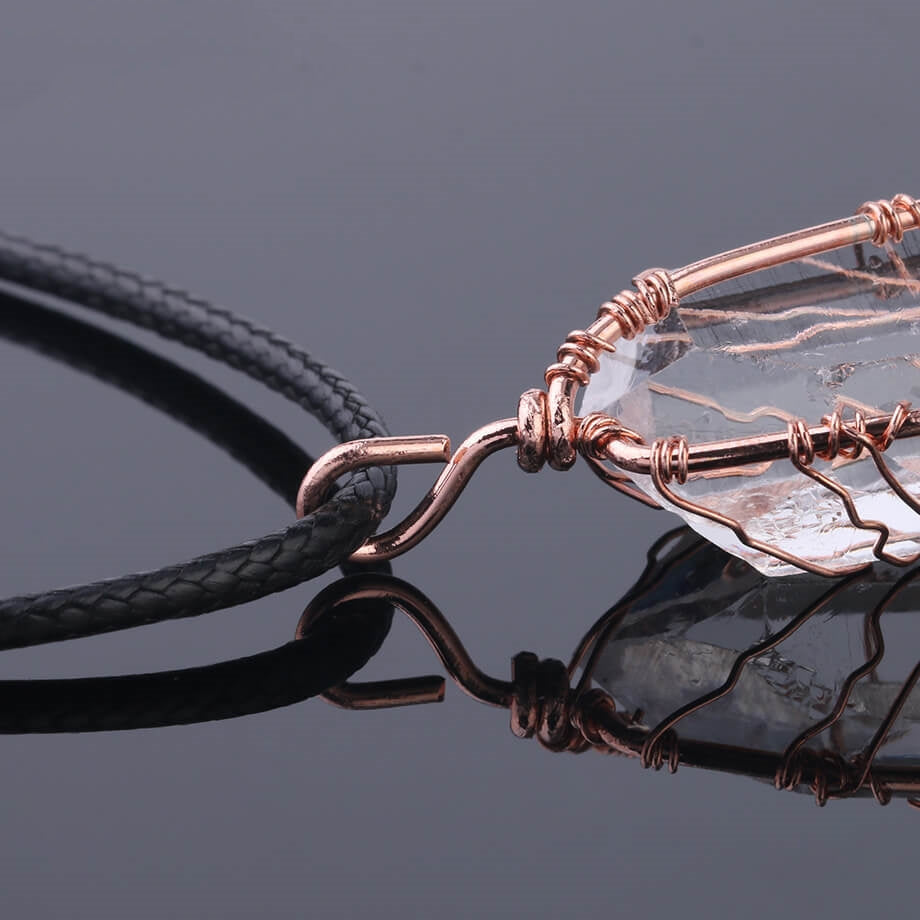 Rose Gold Hand Wound Crystal Pillar Necklace