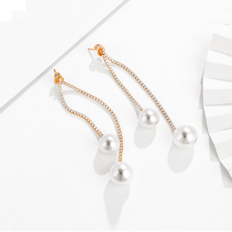 Long Tassel Imitation Pearl Earrings