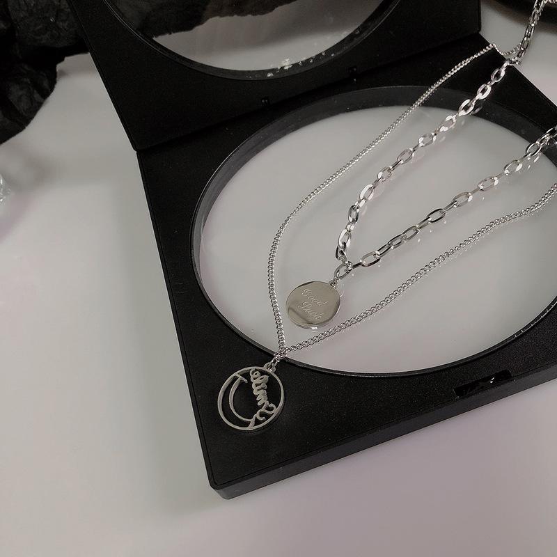 Titanium Steel Double Layer Wear Round Brand Hollow Letter Necklace