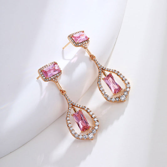 Rectangular High-end French Niche Light Luxury Zircon Earrings