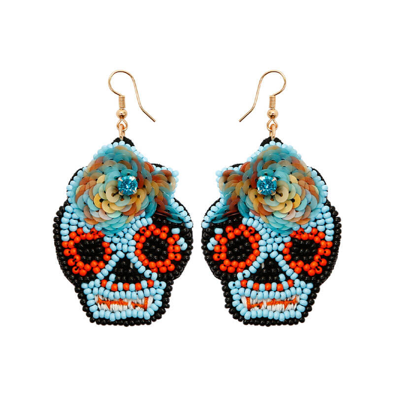 Halloween Hand-woven Hand-made Earrings Rice Beads Skull Skull Ghost Head Punk Personality Earrings
