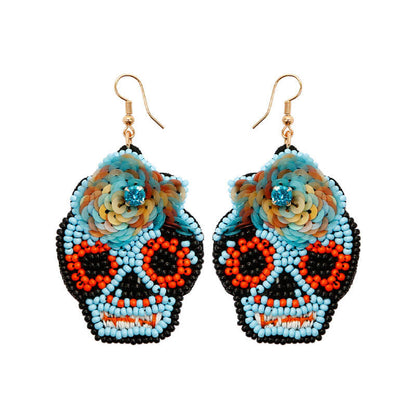 Halloween Hand-woven Hand-made Earrings Rice Beads Skull Skull Ghost Head Punk Personality Earrings