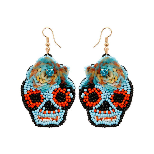 Halloween Hand-woven Hand-made Earrings Rice Beads Skull Skull Ghost Head Punk Personality Earrings