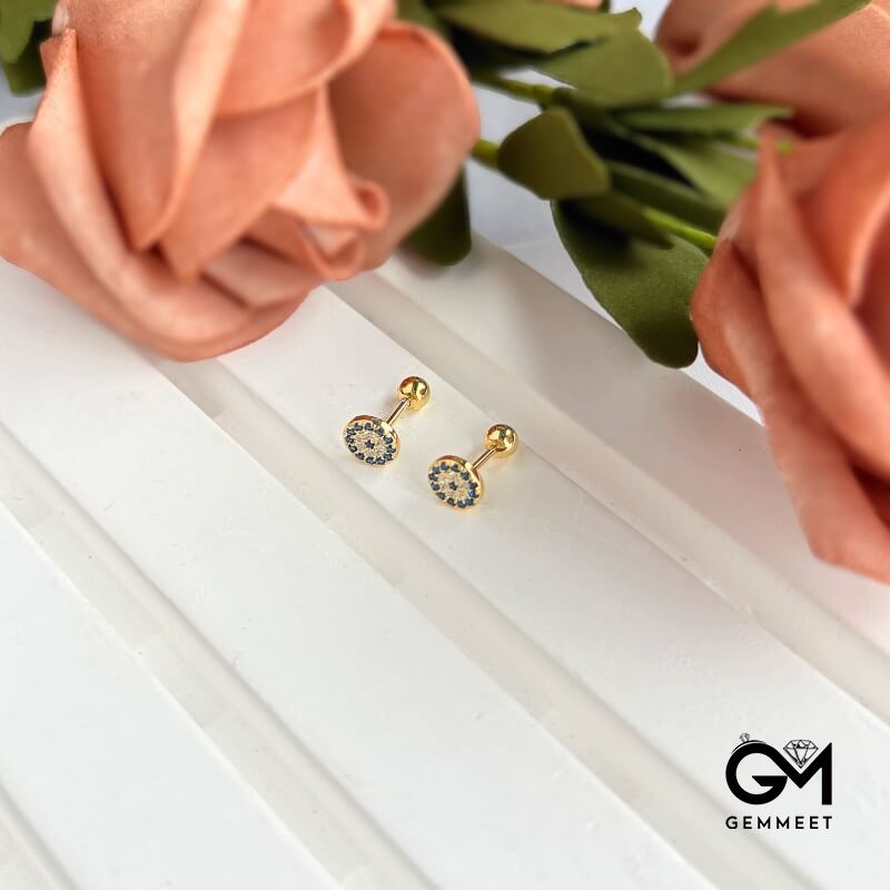 S925 Sterling Silver Screw To Fasten Round Stud Earrings