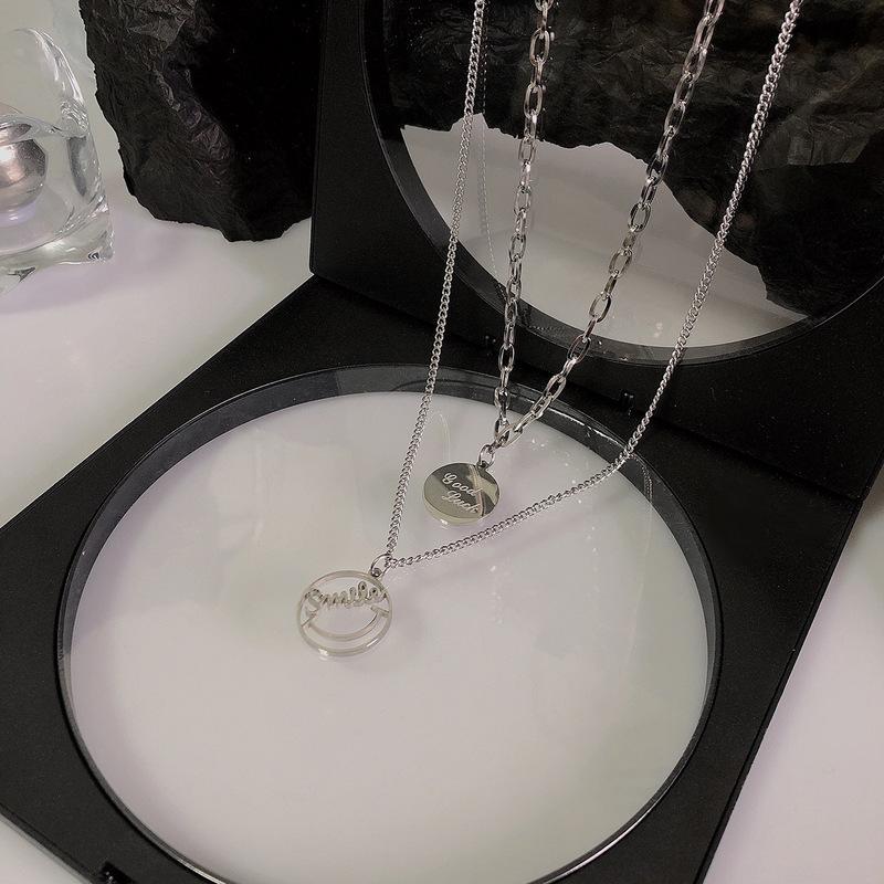 Titanium Steel Double Layer Wear Round Brand Hollow Letter Necklace