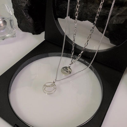 Titanium Steel Double Layer Wear Round Brand Hollow Letter Necklace