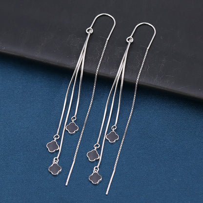 S925 Sterling Silver Four-leaf Clover Tassel Earrings