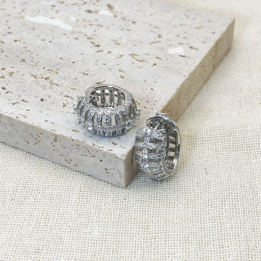 Chunky Hollow Inaild Blue Zircon Earrings