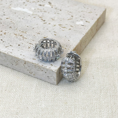 Chunky Hollow Inaild Blue Zircon Earrings