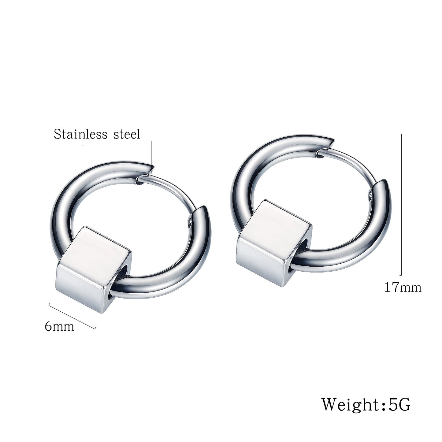 Stainless Steel Cubic Hoop Earrings