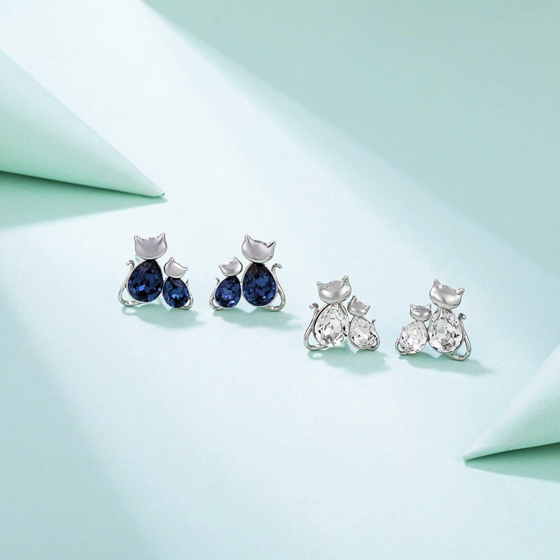 Cute Crystal Kitten Earrings for Women