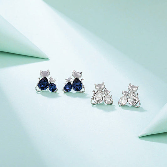 Cute Crystal Kitten Earrings for Women