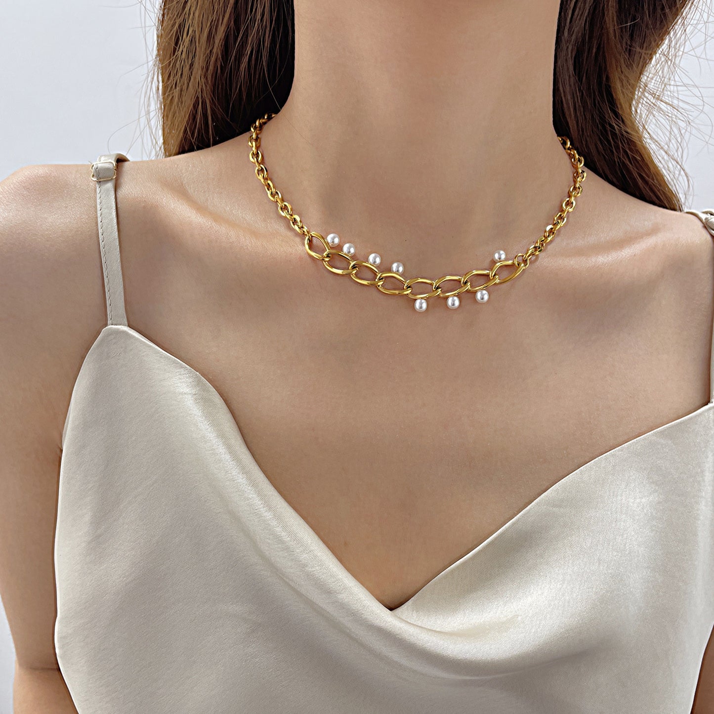 French Simple Pearl Titanium Steel Necklace