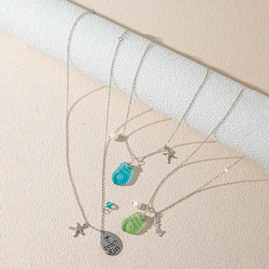 Colorful Sea Glass Geometric Design Necklace