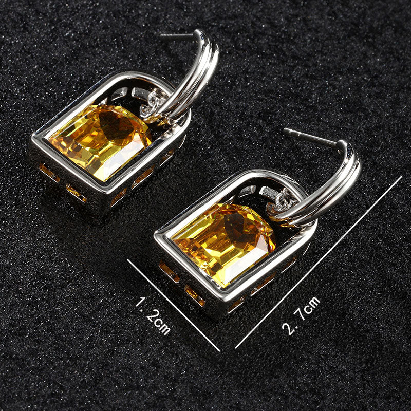 Square Artificial Gemstone Retro Luxury Fashion Earrings
