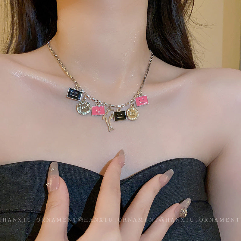 Smiley Face Round Dolphin Necklace