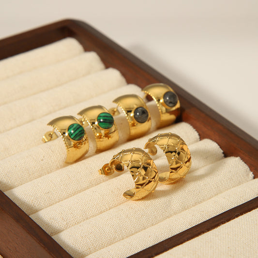 Colored Stone Stainless Steel Electric Gold-plated Earrings