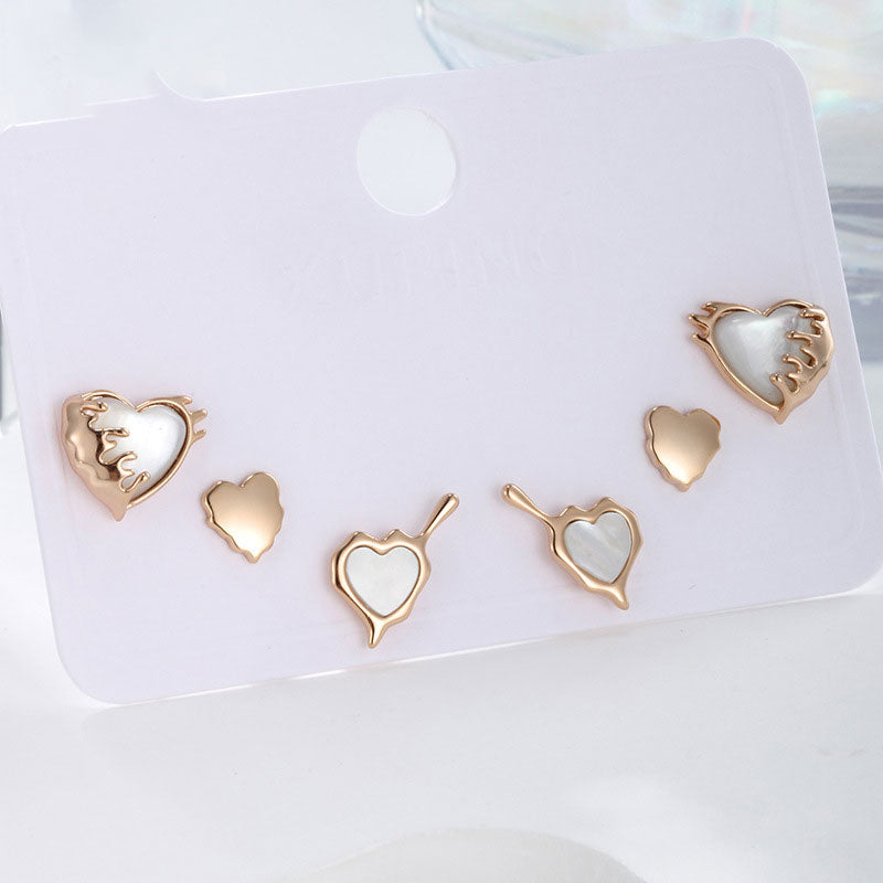 Lava Heart Three Pairs of Earrings Set for Women