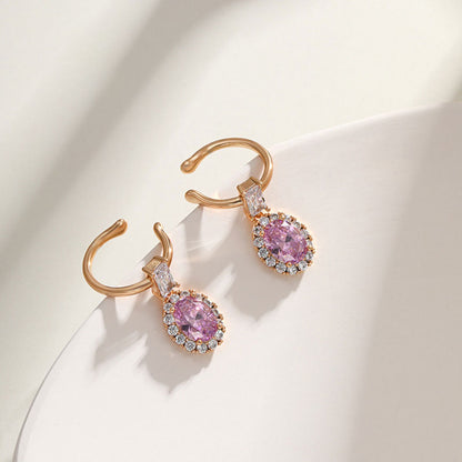 Retro Style Oval Inlaid Colorful Zircon Non-pierced Earrings