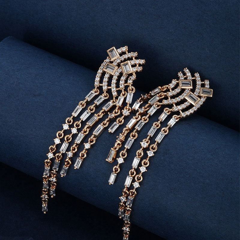 Square Super Sparkling Zirconia Five-layer Tassel Stud Earrings