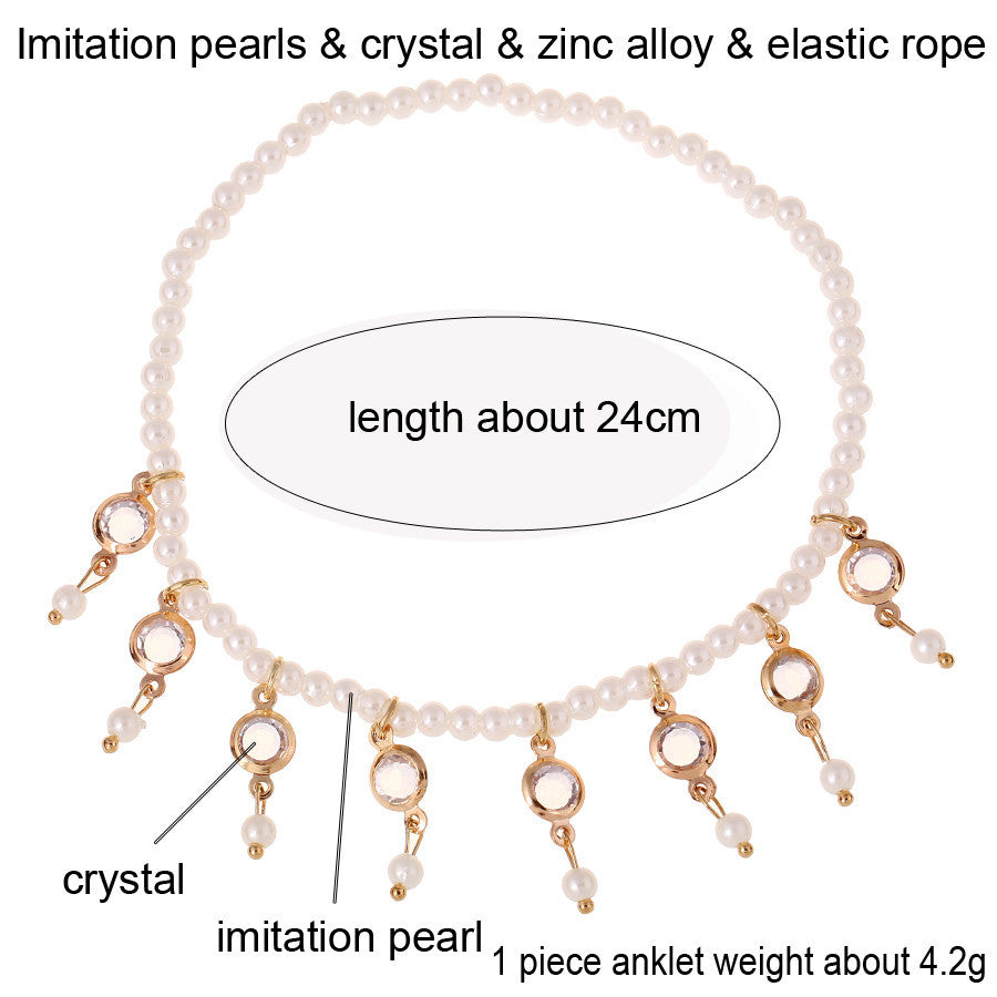 Bohemia Dangle Crystal Pearl Link Adjustable Anklet