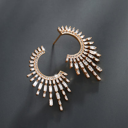 Sector-shaped Light Luxury Zircon Retro Earrings
