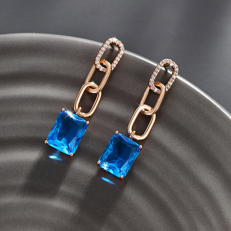 Simple Square White Zircon Drop Earrings for Women