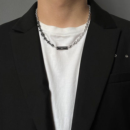 Vintage Black Gallstone Spliced Hip Hop Titanium Steel Necklace