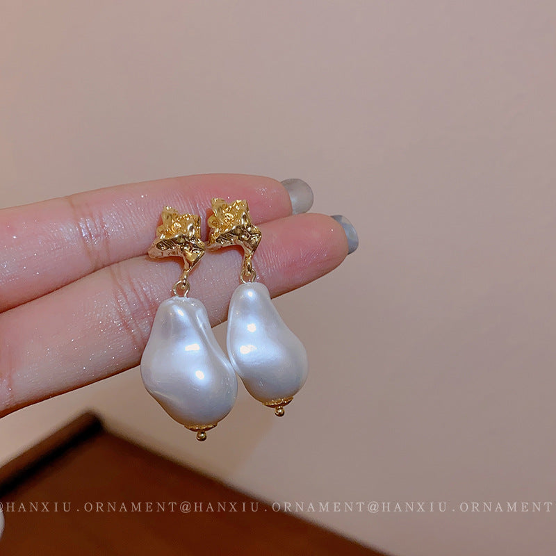 Silver Needle Irregular Pearl Earrings