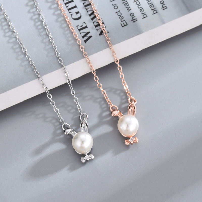 Bow Pearl Rabbit Necklace