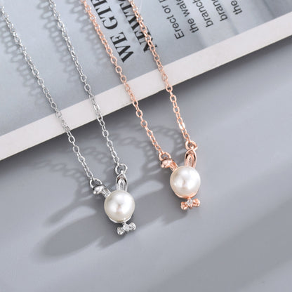 Bow Pearl Rabbit Necklace