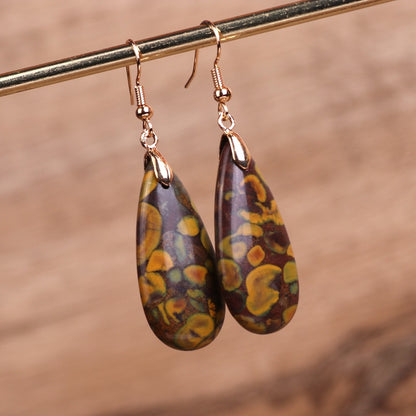 Brown Flower Stone Drop Earrings