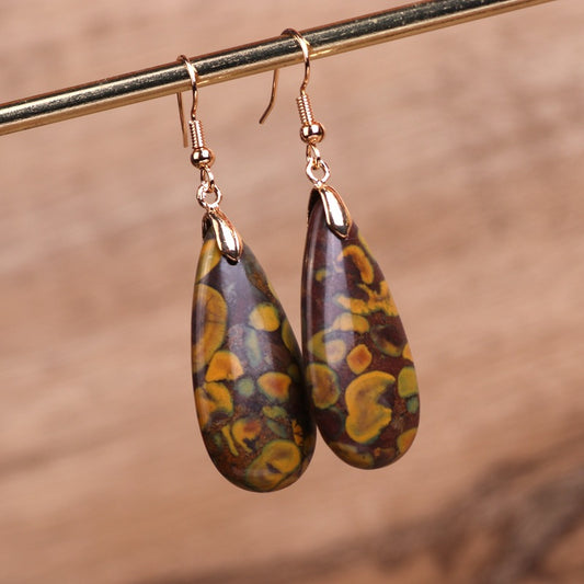 Brown Flower Stone Drop Earrings