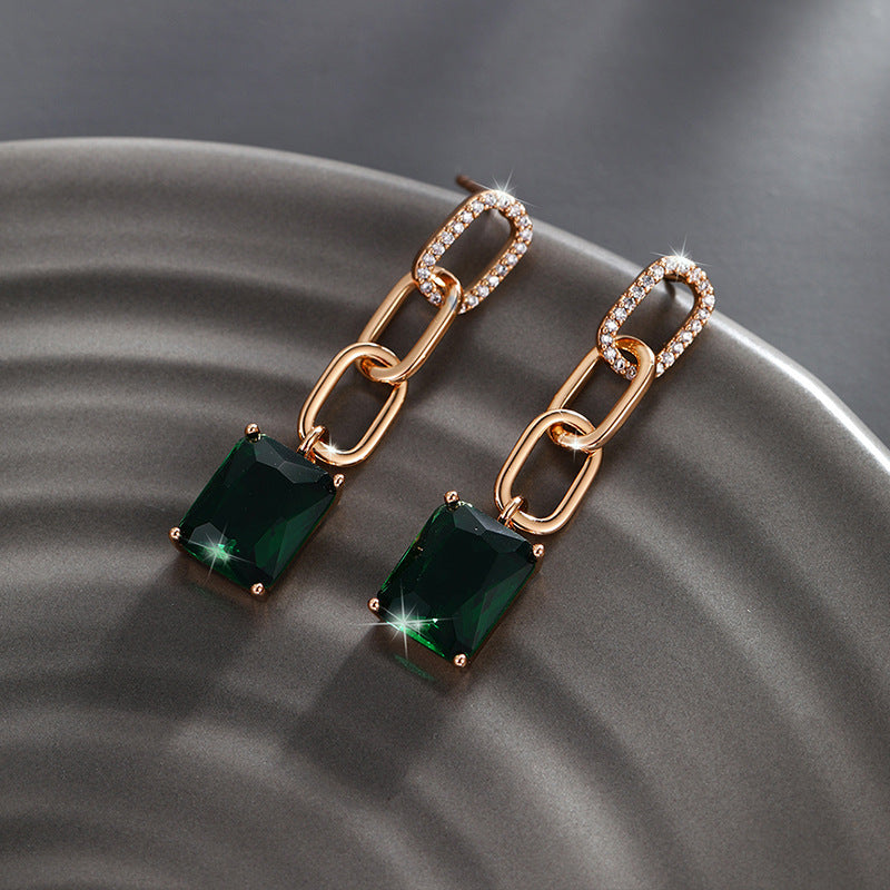 Simple Square White Zircon Drop Earrings for Women