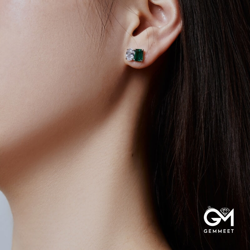S925 Sterling Silver White Oval Green Rectangular Zircon Earrings