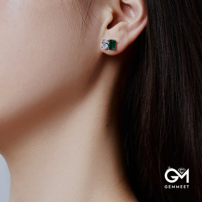 S925 Sterling Silver White Oval Green Rectangular Zircon Earrings