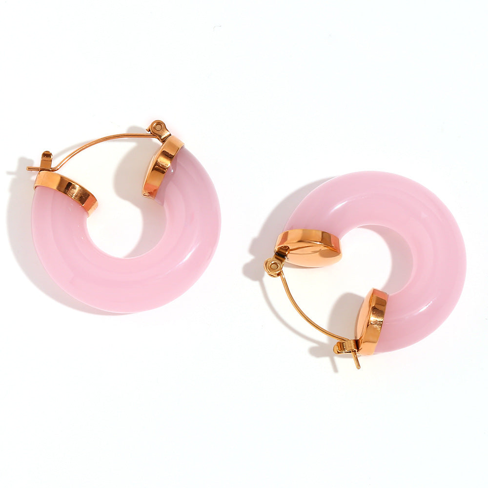 Stainless Steel Acrylic Ring Tube C-shaped Earrings