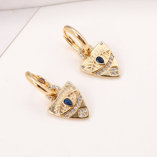 Triangular Devil's Eye Copper Inlaid Zirconia Earrings