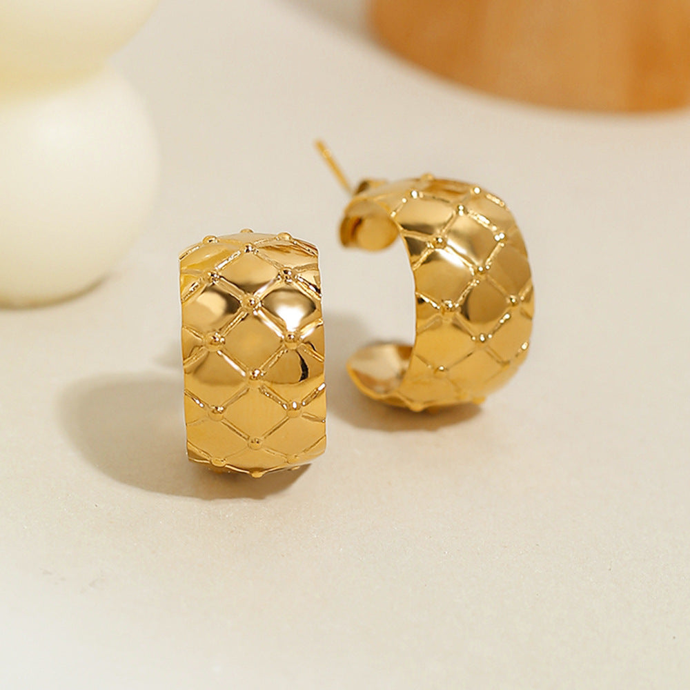 Colored Stone Stainless Steel Electric Gold-plated Earrings